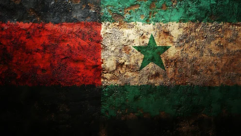 Rust kissed tricolor banner with a stubborn green star.