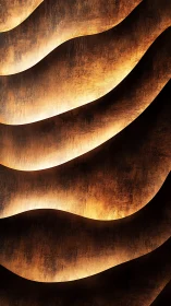 Layered metallic wave surfaces with warm directional lighting