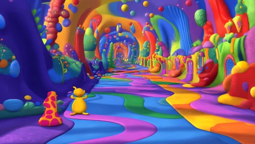 Vibrant 3D rendered tunnel with neon color gradients