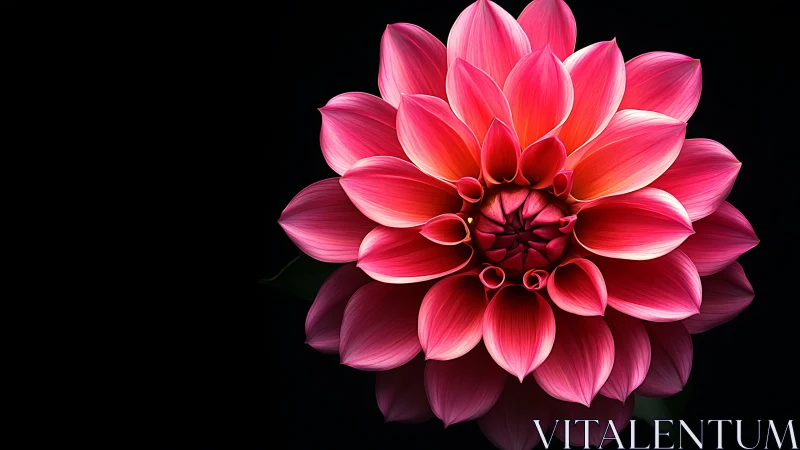 Pink Dahlia Flower Against Black Background.