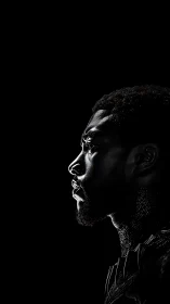 Profiled warrior carves silver light from the midnight void