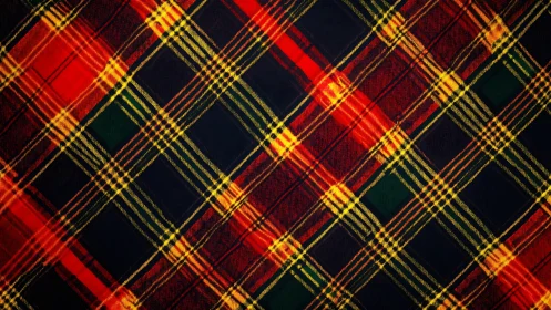 Diagonal red and yellow tartan fabric pattern fills frame