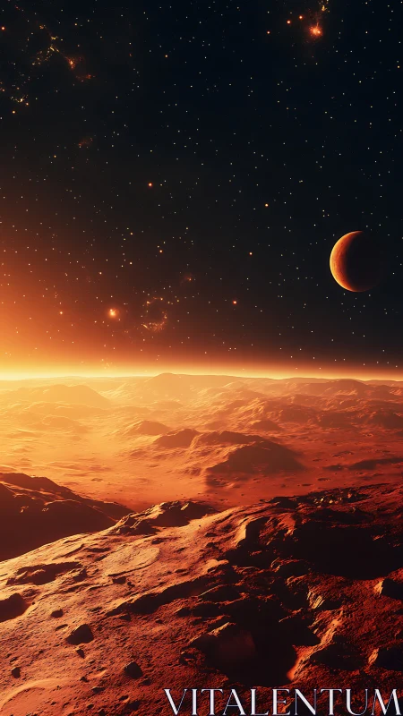 Martian horizon under binary light with volumetric atmospheric glow