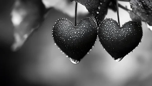 Crystalline Hearts Weeping Rain in Monochrome Silence