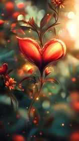 Glowing Heart Flower in Warm Light.