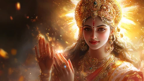 Golden goddess in radiant light and shimmering grace.