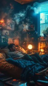 Dreamy bedroom escape where city light meets quiet magic.