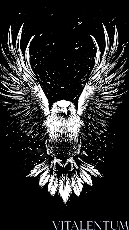 Fierce monochrome eagle spreads wings in stark contrast