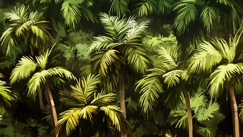 Gentle jungle palms swaying in layered tropical greens.