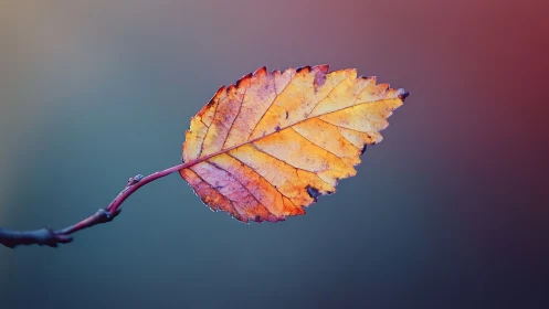 Single autumn leaf is isolated against a smooth gradient background