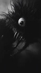 Monochrome macro portrait isolates feral creature eye and teeth