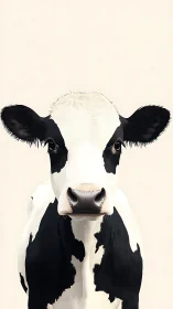 Front-row cow portrait in creamy minimalist pasture hush.