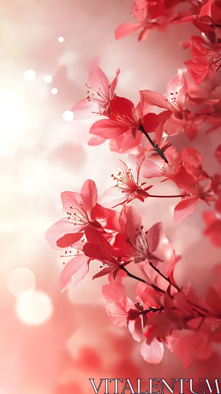 Red Azaleas Bloom with Soft Bokeh in Pink Haze