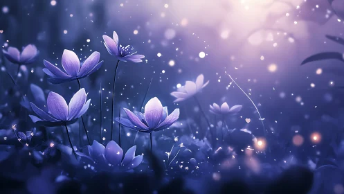 Ethereal Purple Flowers Glowing Bokeh Luminous Garden.