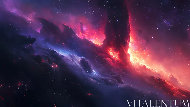 Cosmic nebula storm ignites glowing interstellar horizon.