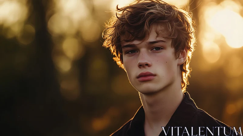 Backlit portrait of young man in shallow-depth golden hour lighting