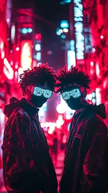 Neon night twins glowing under electric city dreams.