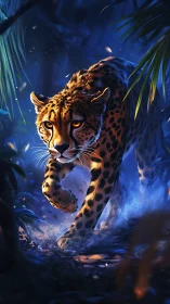 Golden Leopard Emerges from Luminous Nocturnal Realm.