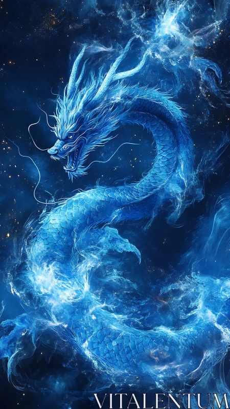 Celestial blue dragon formed from swirling cosmic water.