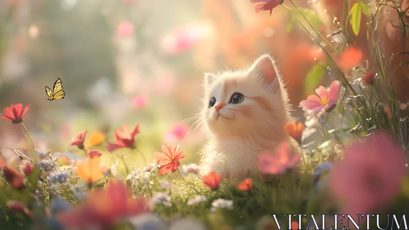 Cloud-Furred Kitten Discovers Magic in Wildflower Reverie.