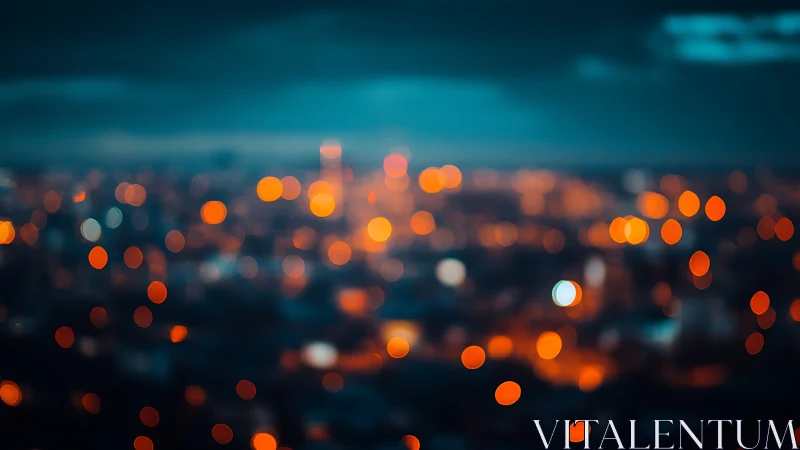 Defocused urban skyline generates circular bokeh from city lights