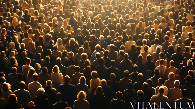Warm crowd gathered under golden evening light together.