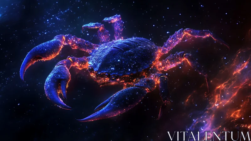 Galactic neon crab drifts through glowing cosmic nebula