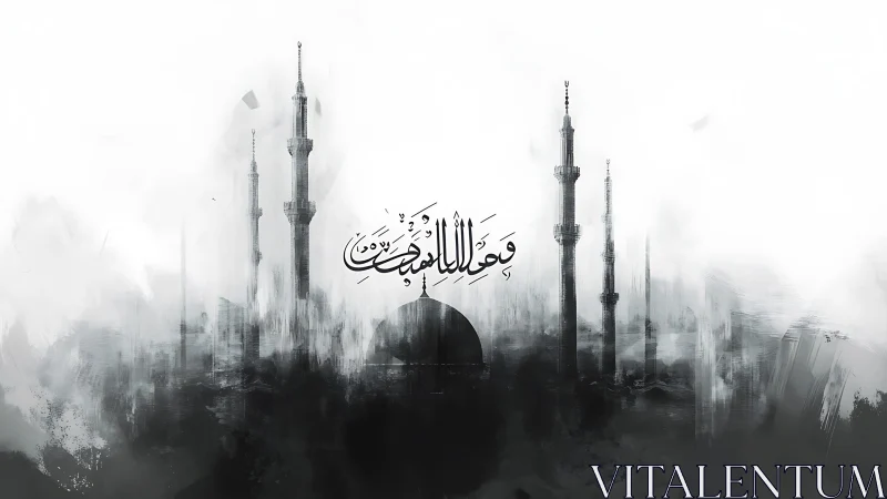 Whispers of minarets in a monochrome misted skyline.