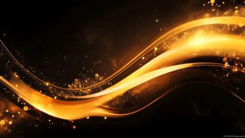Golden light trails on dark abstract glowing background.