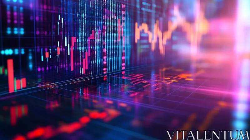 Neon financial trading dashboard with glowing stock data.