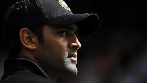 Quiet sideline focus of a determined cricket player.