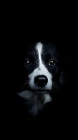 Border collie portrait in dramatic low key isolation.