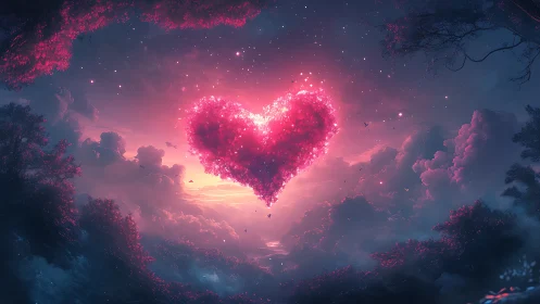 Luminous Heart Radiates Through Celestial Clouds