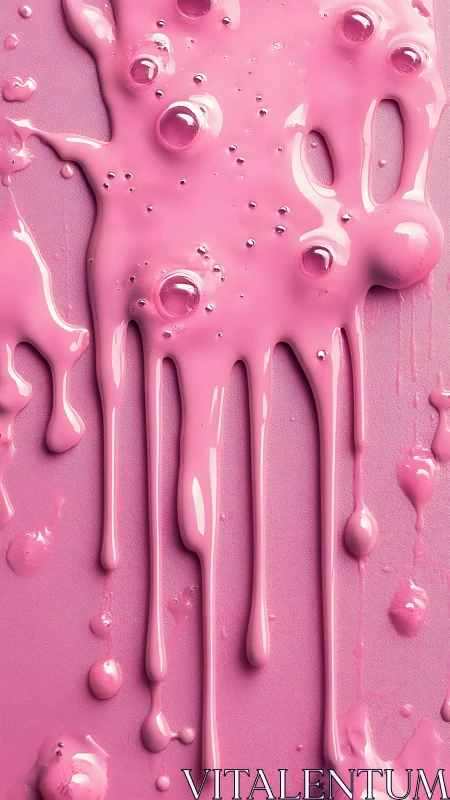 Glossy pink liquid drips vertically across textured surface