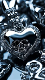 Gleaming skull heart pendant blends edgy style with romance