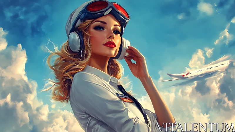 Aviation headset pilot portrait in luminous cloudscape sky