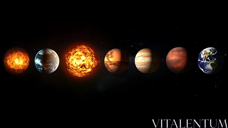 Solar system planets aligned against deep space backdrop.
