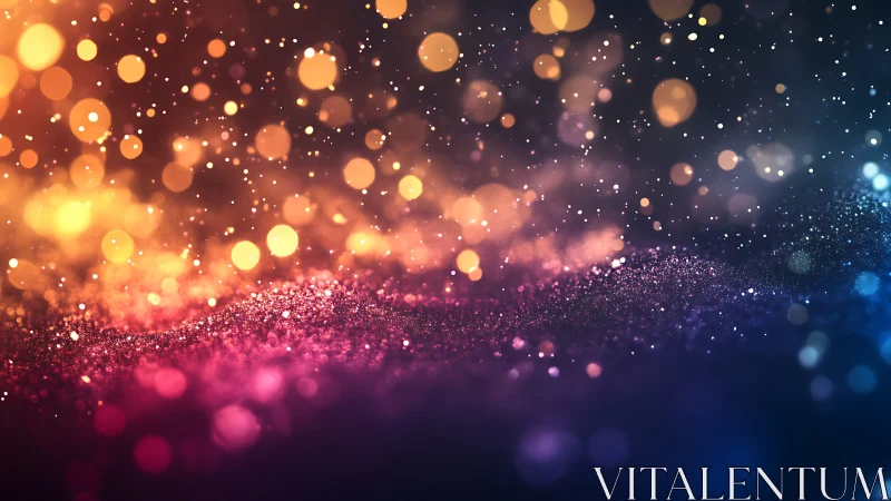 Defocused bokeh particles drift over multicolored granular surface