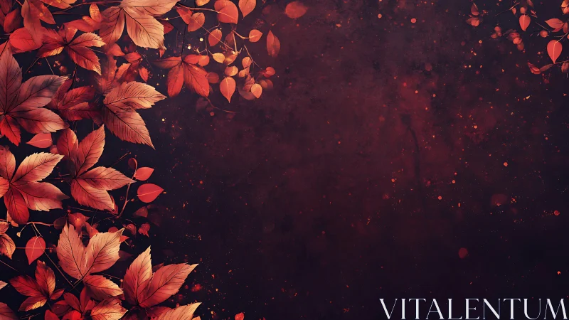Gentle autumn leaves drifting across a deep red hush.