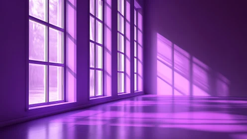 Minimalist violet window wall with elongated geometric light study.