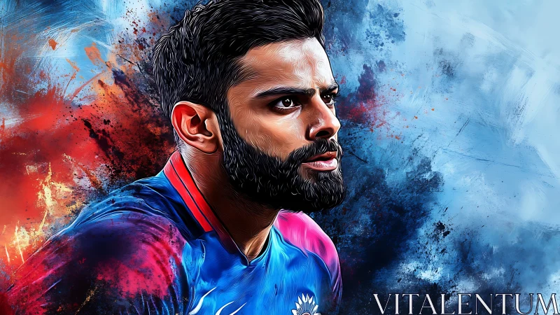 Cricket warrior gazes forward through an electric color storm