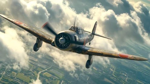 WWII fighter aircraft rendered in dynamic aerial perspective