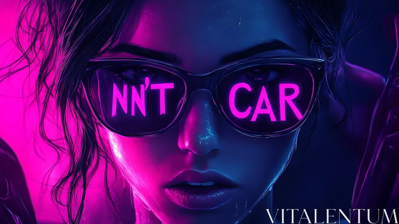 Neon-slick gaze under glitching shades of illegible rebellion.