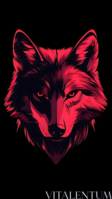 Red neon wolf head illustration on solid black background.