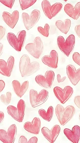 Pink watercolor hearts cascade across cream, each stroke a whispered romance.