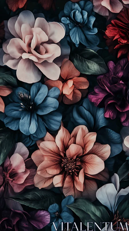 Layered Floral Composition Dark Background