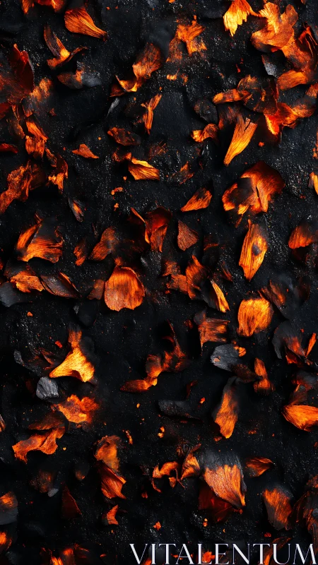 Glowing Ember Bed: Abstract Combustion Against Charred Ground.