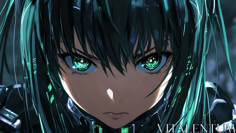 Cybernetic gaze of determined anime warrior girl portrait.