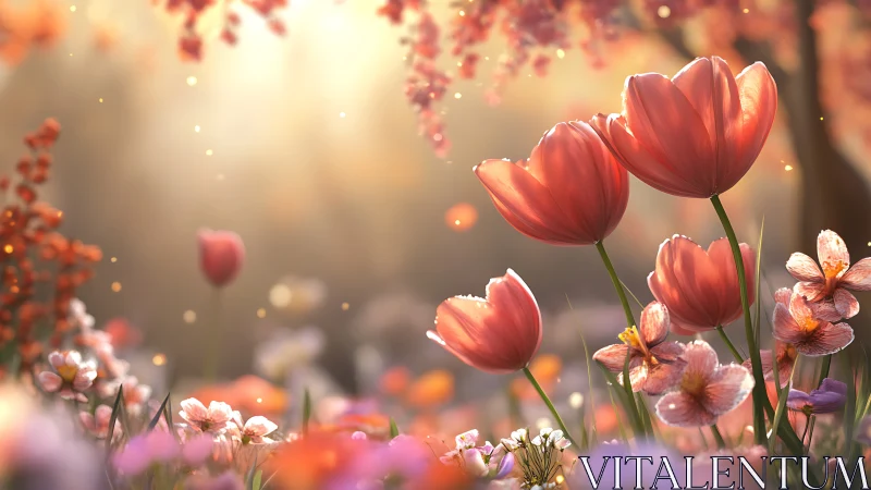 Backlit Tulips in Soft Golden Hour: Depth-of-Field Floral Composition