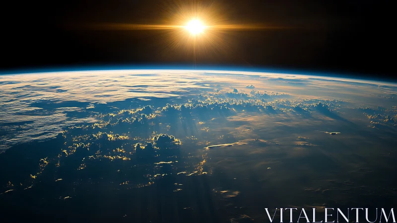 Sunrise above Earth horizon captured from space orbit.